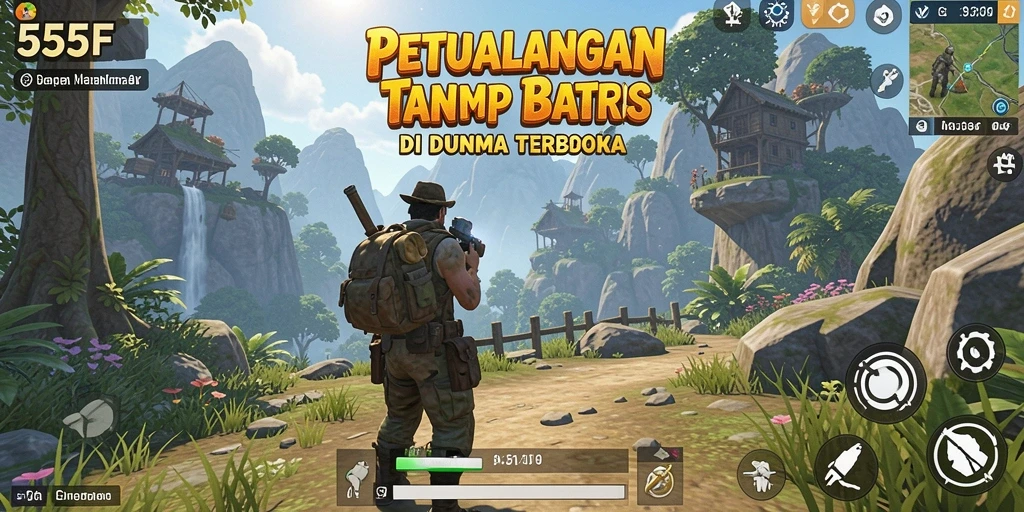 Screenshot gameplay Open World 555F dengan pemandangan indah.