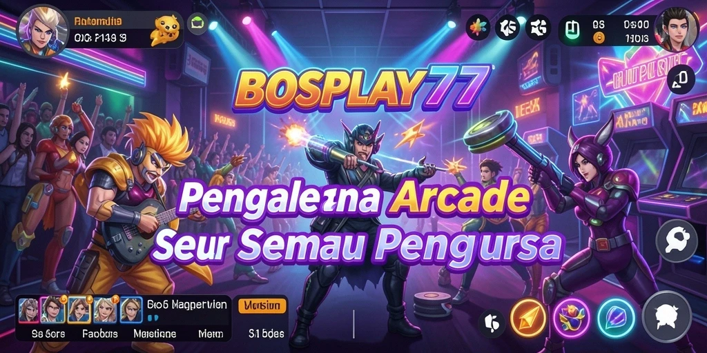 Screenshot utama BOSPLAY77 memperlihatkan gameplay Arcade yang seru dan penuh aksi.