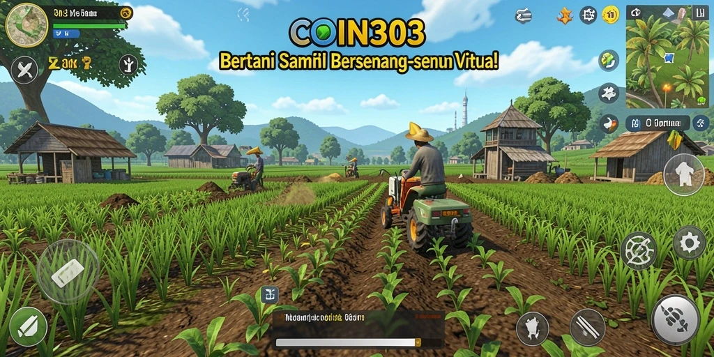 Screenshot gameplay COIN303 dengan aktivitas bertani yang seru.