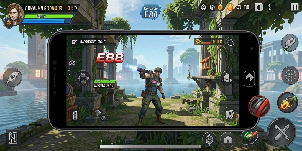 Tangkapan layar utama E88 menampilkan gameplay simulasi yang seru dan interaktif.