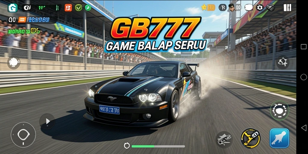 Screenshot utama menunjukkan momen balapan intens di lintasan.