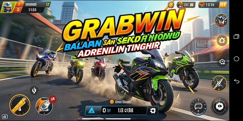 Gameplay seru dari GRABWIN saat balapan motor.