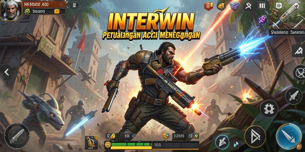 Tampilan screenshot INTERWIN menampilkan aksi seru dan karakter beragam.