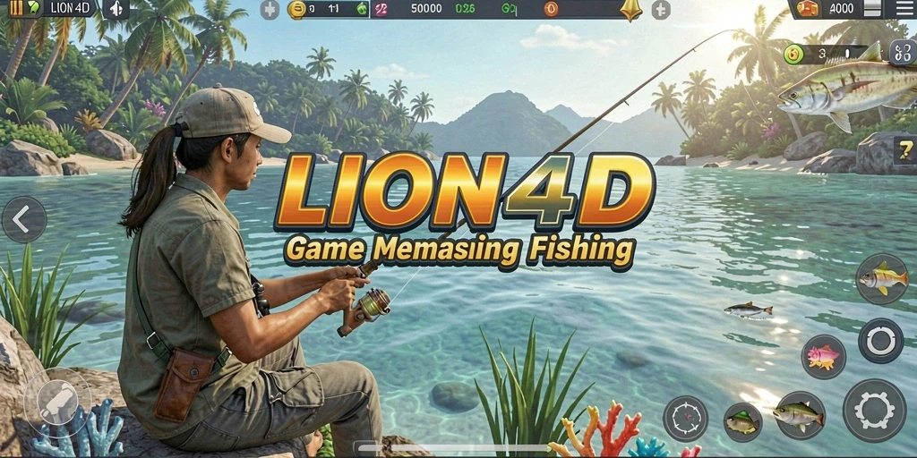 Tangkapan besar di layar game LION4D yang menampilkan aksi memancing.