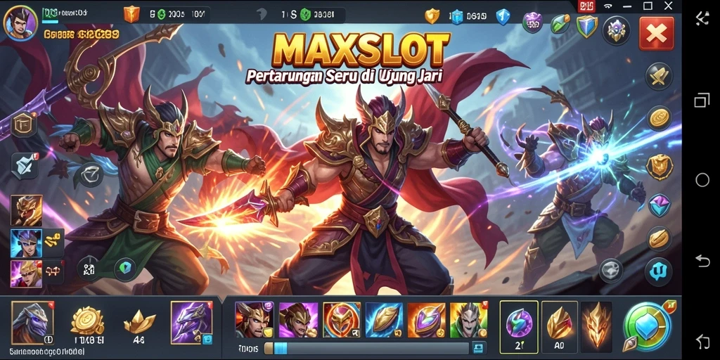 Tangkapan layar MAXSLOT menampilkan pertarungan mendebarkan antar karakter.