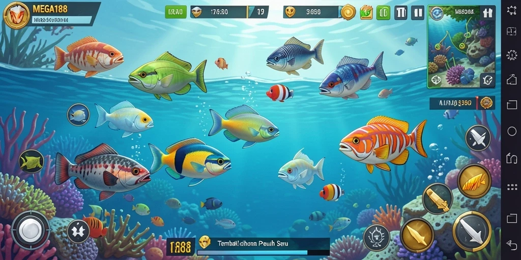 Screenshot menunjukkan gameplay seru Tembak Ikan di MEGA188.