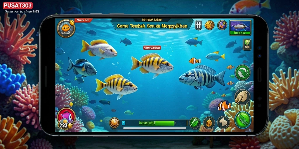 Tampilan gameplay seru dalam PUSAT303 dengan banyak ikan menunggu untuk ditangkap.