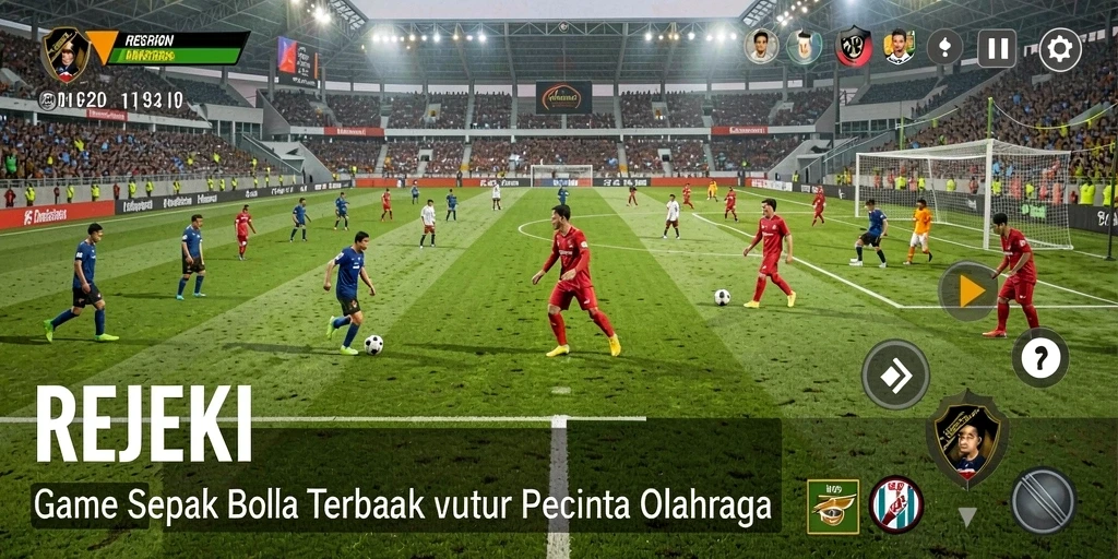 Screenshot utama menunjukkan aksi gameplay menarik dalam sepak bola.
