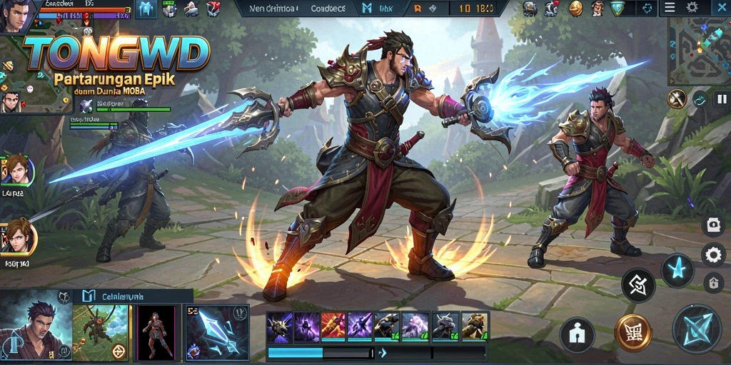 Screenshot utama TONGWD menampilkan aksi pertarungan tim yang seru.